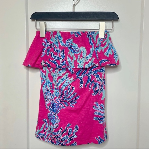 Lilly Pulitzer Strapless Wiley Ruffle Tube Top Capri Pink Samba Coral Women's XS - Picture 6 of 7